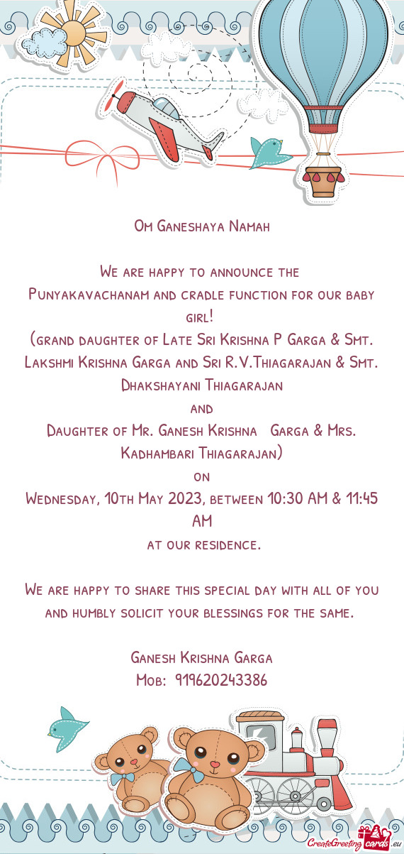 Punyakavachanam and cradle function for our baby girl
