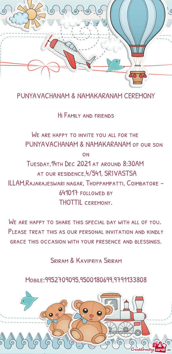 PUNYAVACHANAM & NAMAKARANAM of our son on