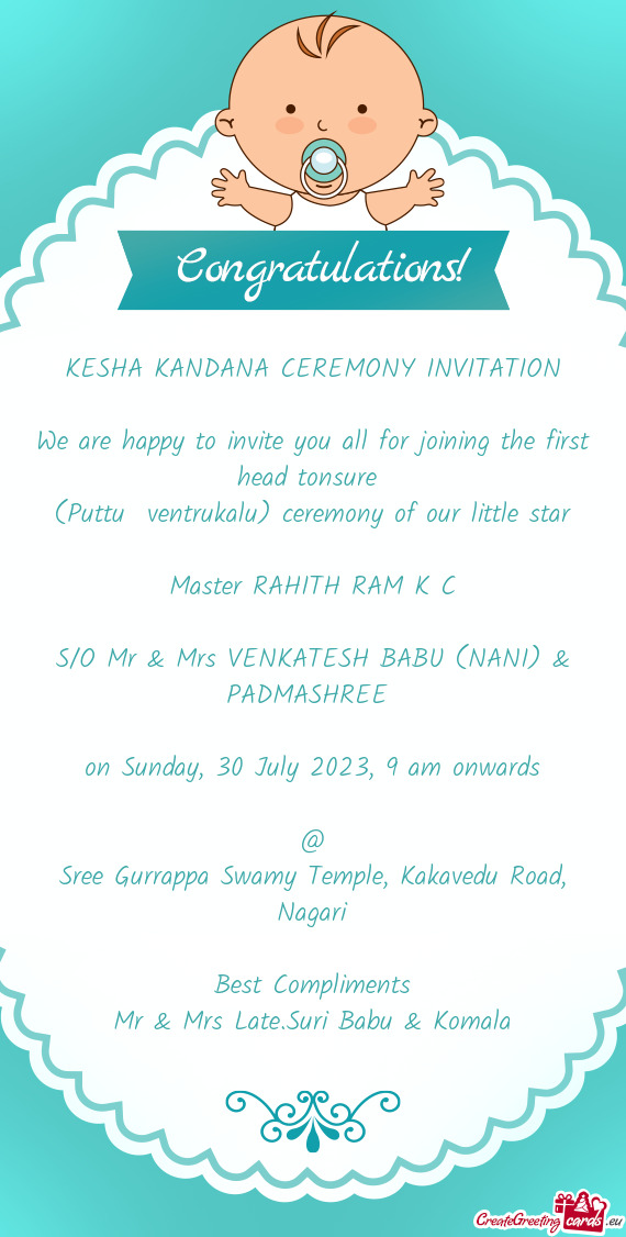 (Puttu ventrukalu) ceremony of our little star