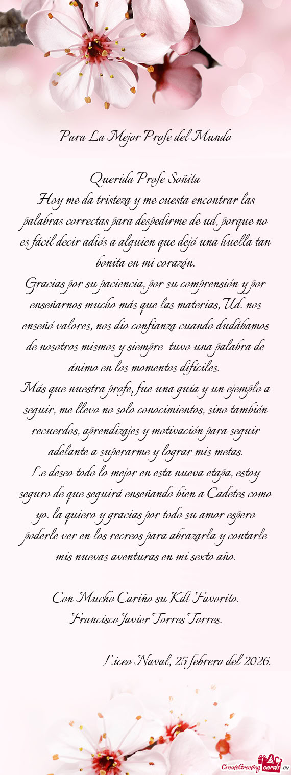 Querida Profe Soñita
