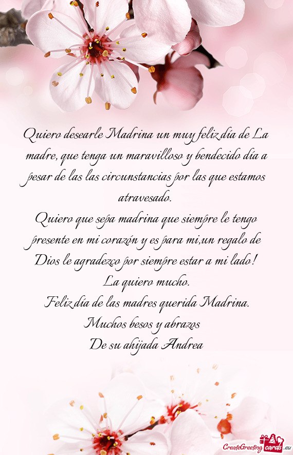 Quiero desearle Madrina un muy feliz día de La madre, que tenga un maravilloso y bendecido día a p