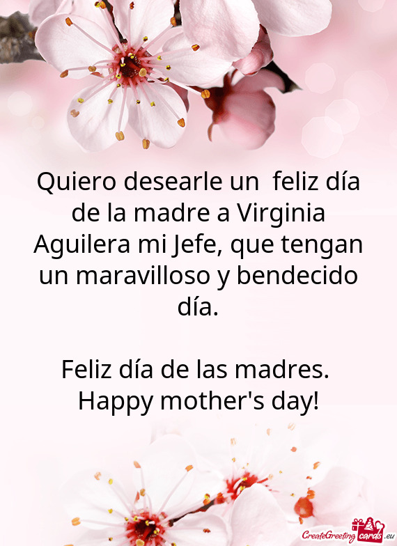 Quiero desearle un feliz día de la madre a Virginia Aguilera mi Jefe, que tengan un maravilloso y