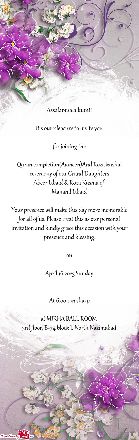 Quran completion(Aameen)And Roza kushai ceremony of our Grand Daughters