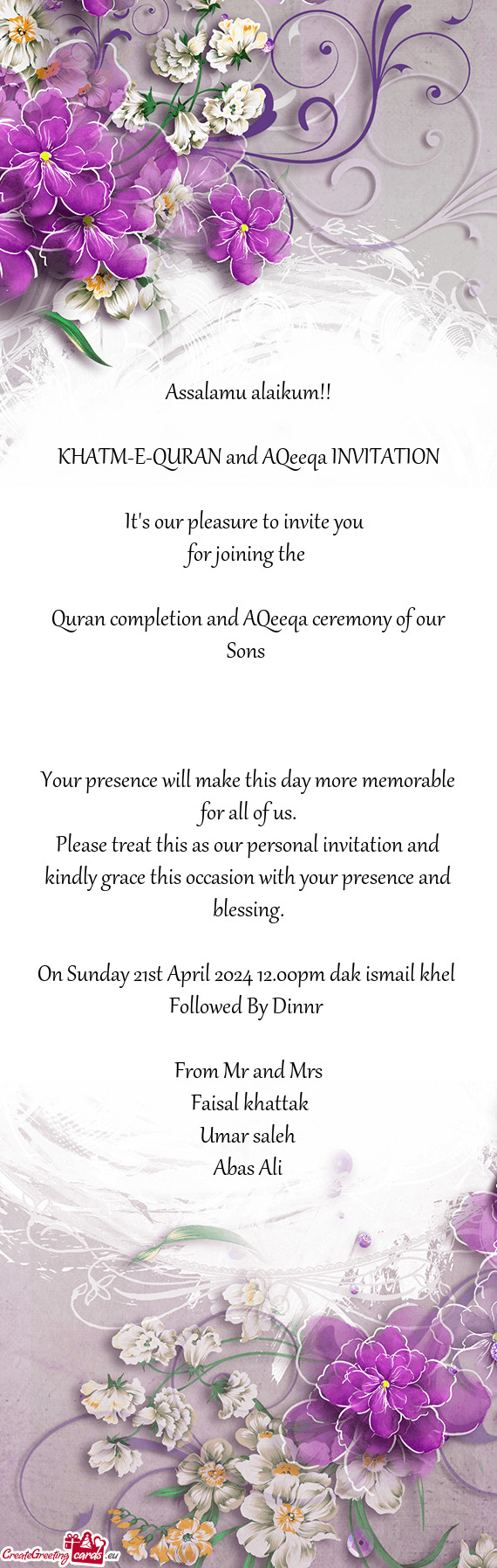 Quran completion and AQeeqa ceremony of our Sons