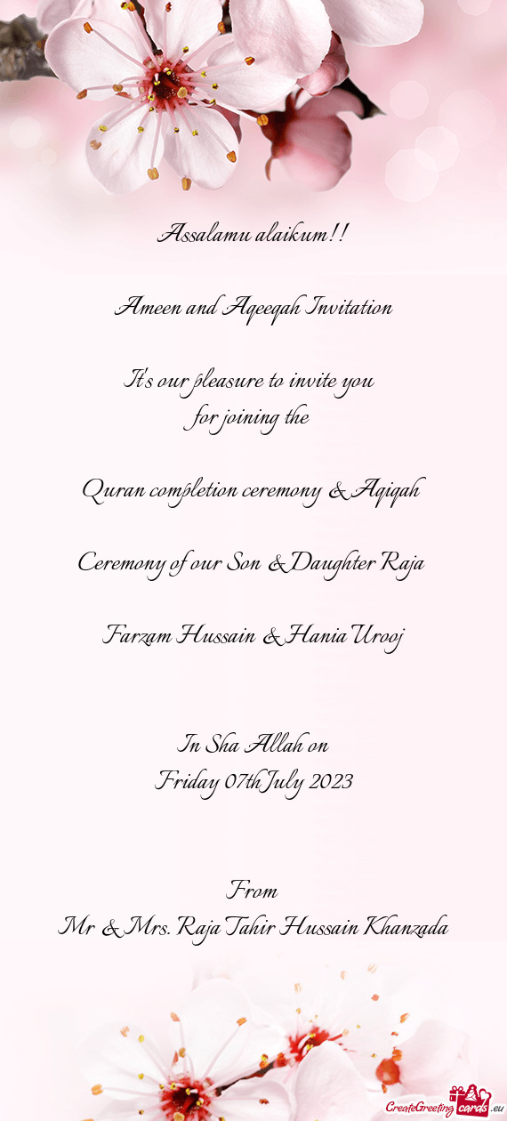 Quran completion ceremony & Aqiqah