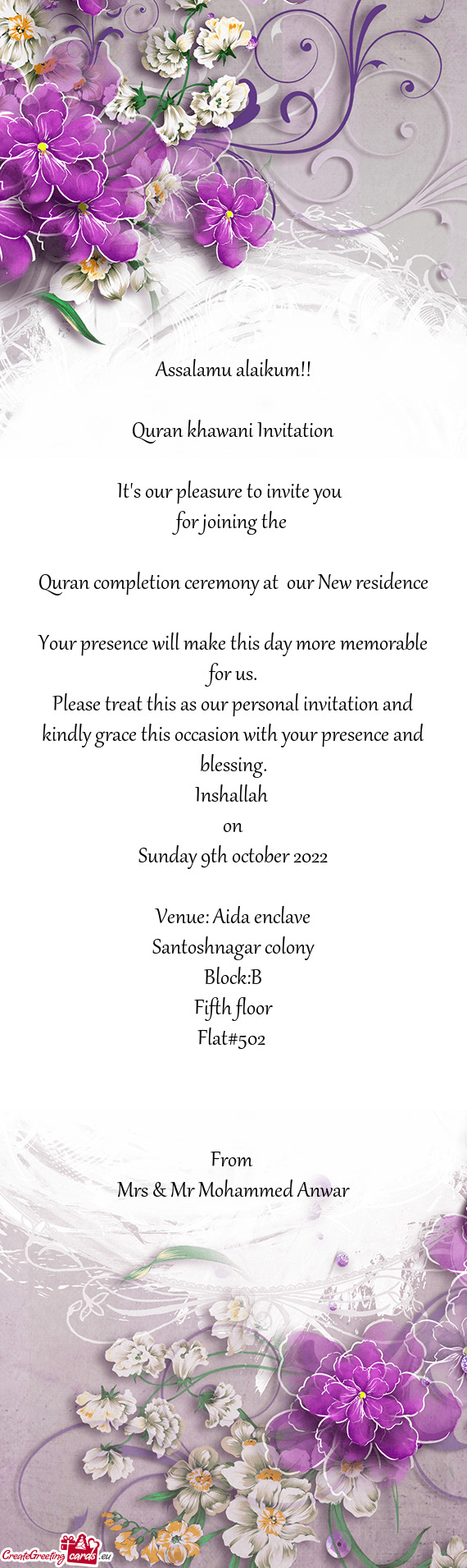 Quran completion ceremony at our New residence