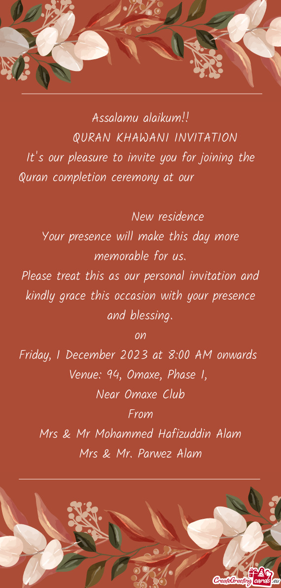 Quran completion ceremony at our       New residence