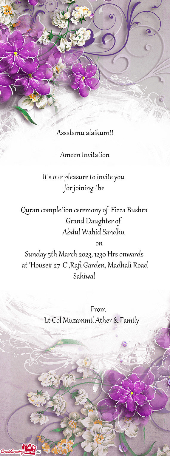 Quran completion ceremony of Fizza Bushra