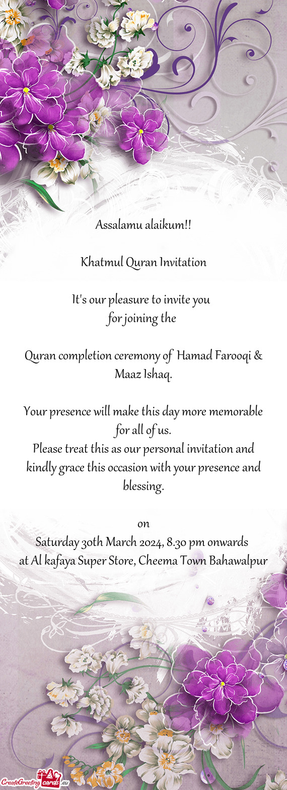 Quran completion ceremony of Hamad Farooqi & Maaz Ishaq