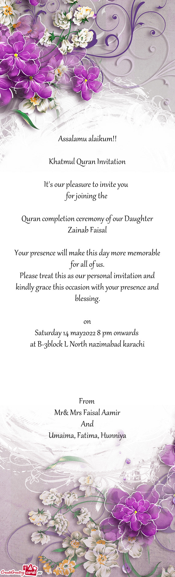 Quran completion ceremony of our Daughter Zainab Faisal