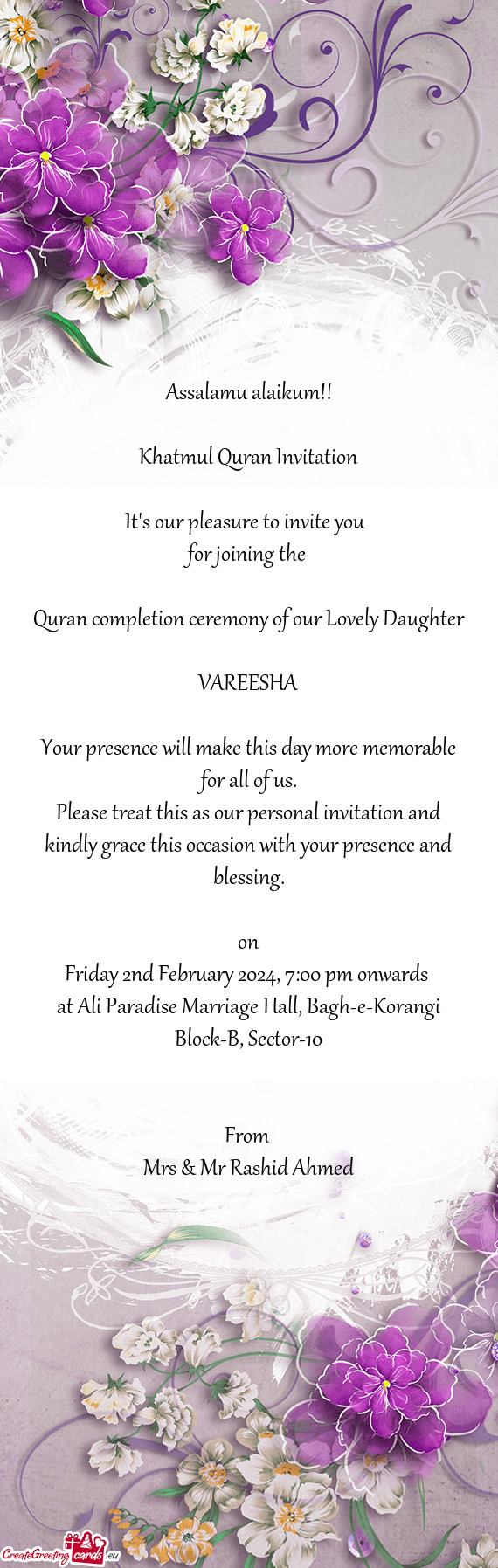 Quran completion ceremony of our Lovely Daughter