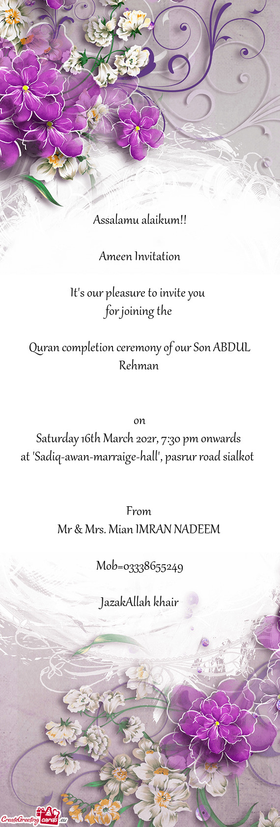 Quran completion ceremony of our Son ABDUL Rehman