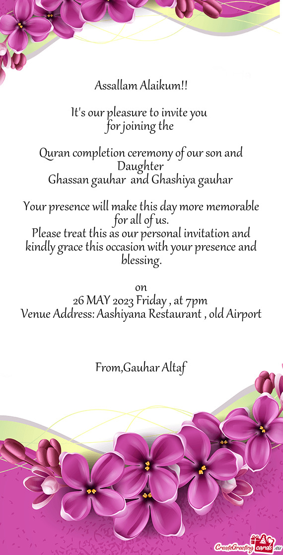 Quran completion ceremony of our son and Daughter