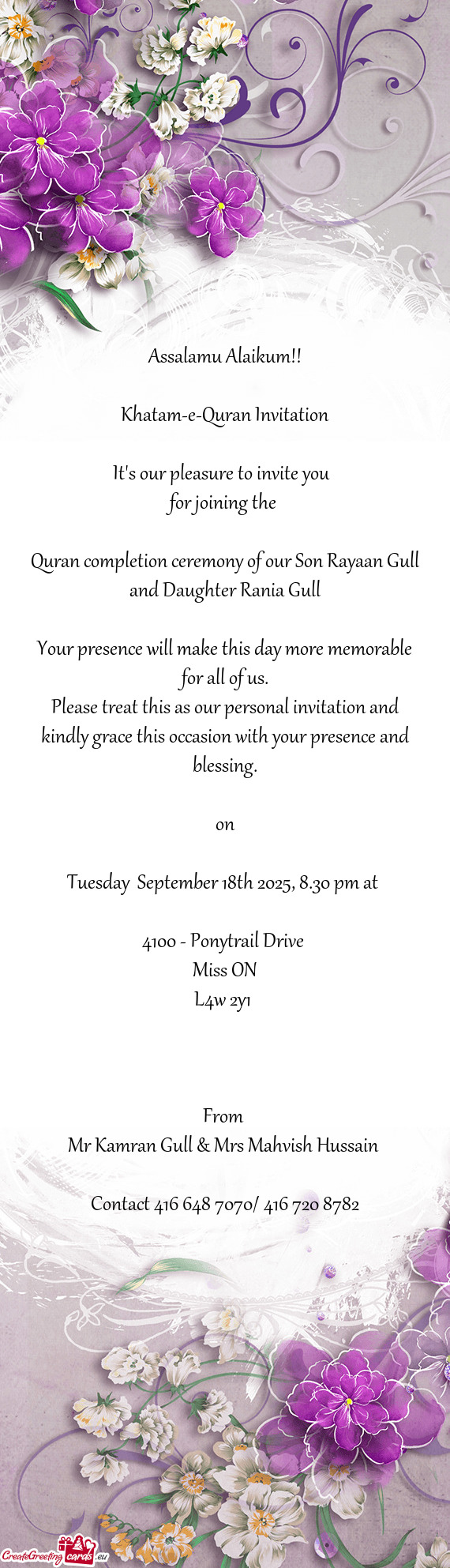 Quran completion ceremony of our Son Rayaan Gull and Daughter Rania Gull