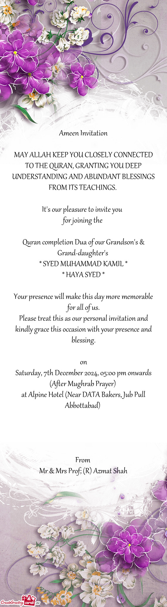 Quran completion Dua of our Grandson's & Grand-daughter's