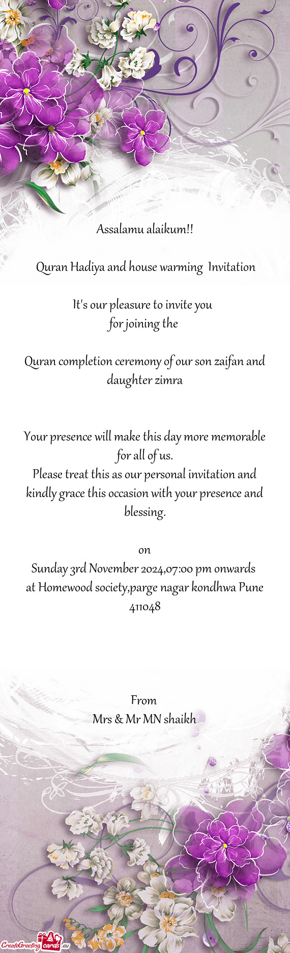 Quran Hadiya and house warming Invitation