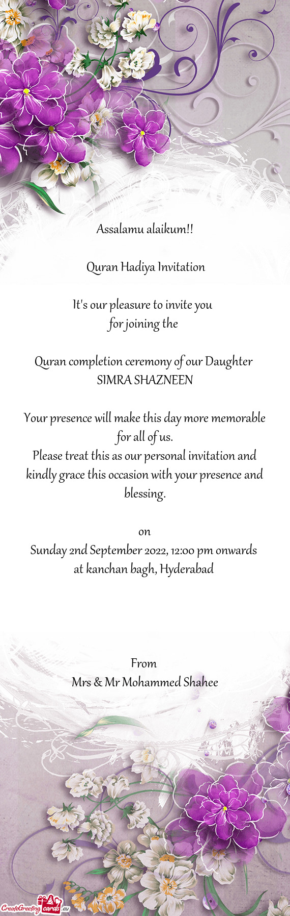 Quran Hadiya Invitation