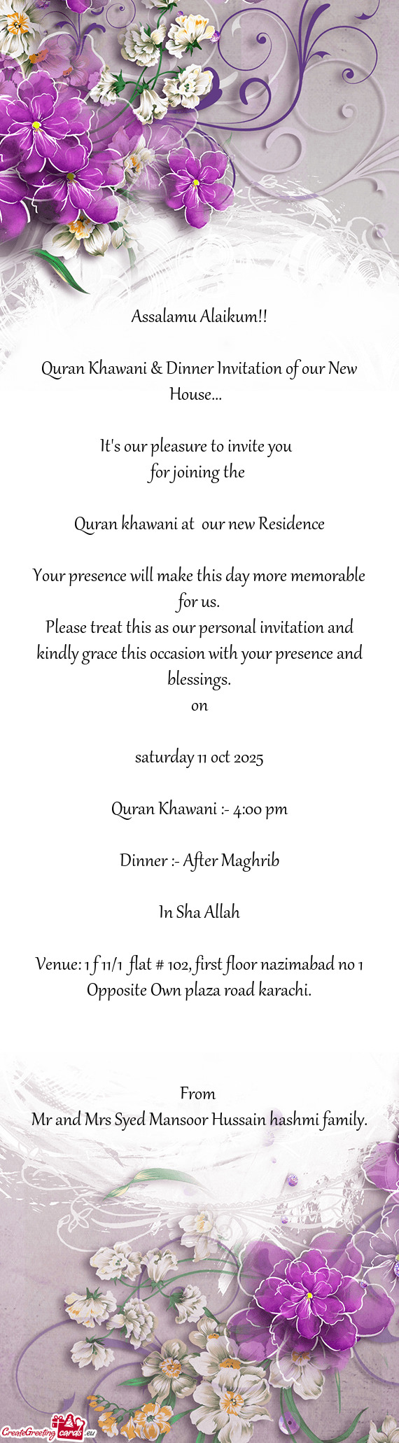 Quran Khawani :- 4:00 pm