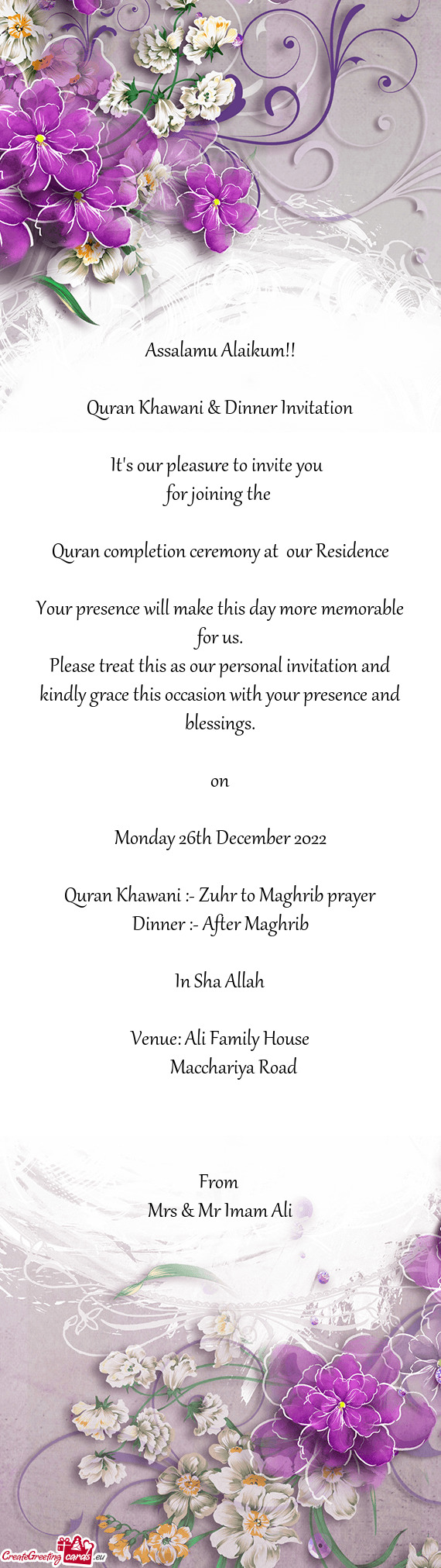 Quran Khawani & Dinner Invitation
