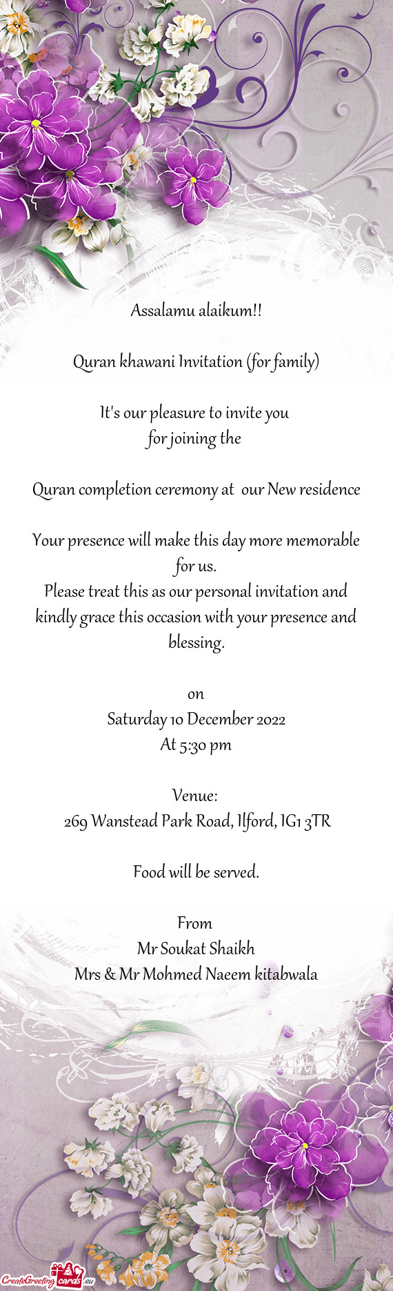 Quran khawani Invitation (for family)