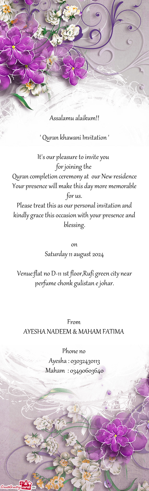 " Quran khawani Invitation "