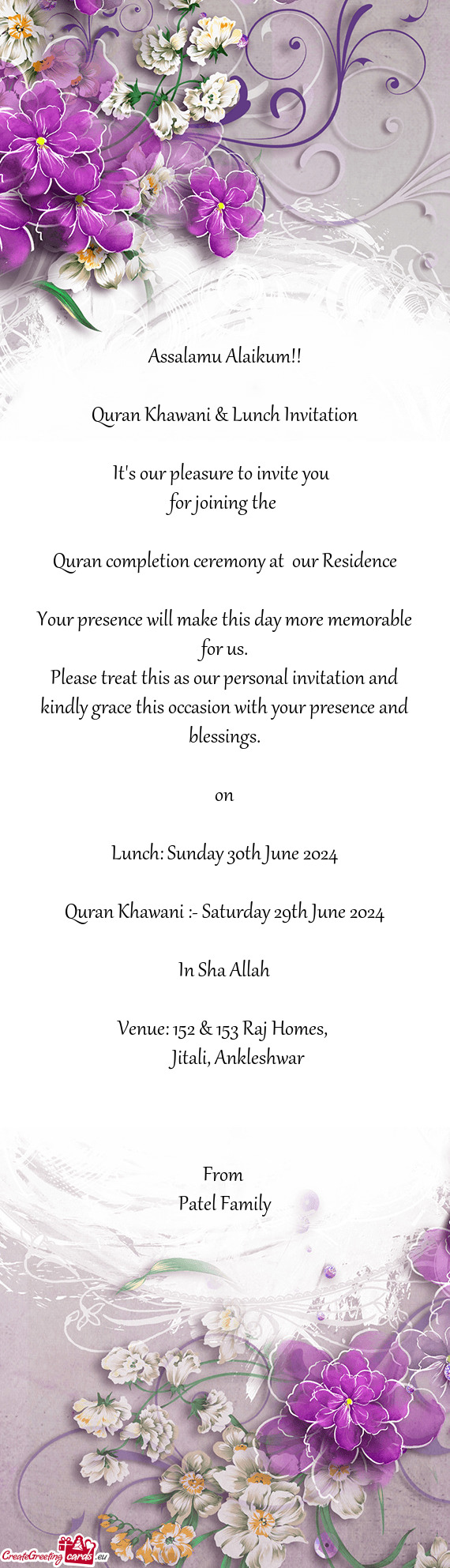 Quran Khawani & Lunch Invitation