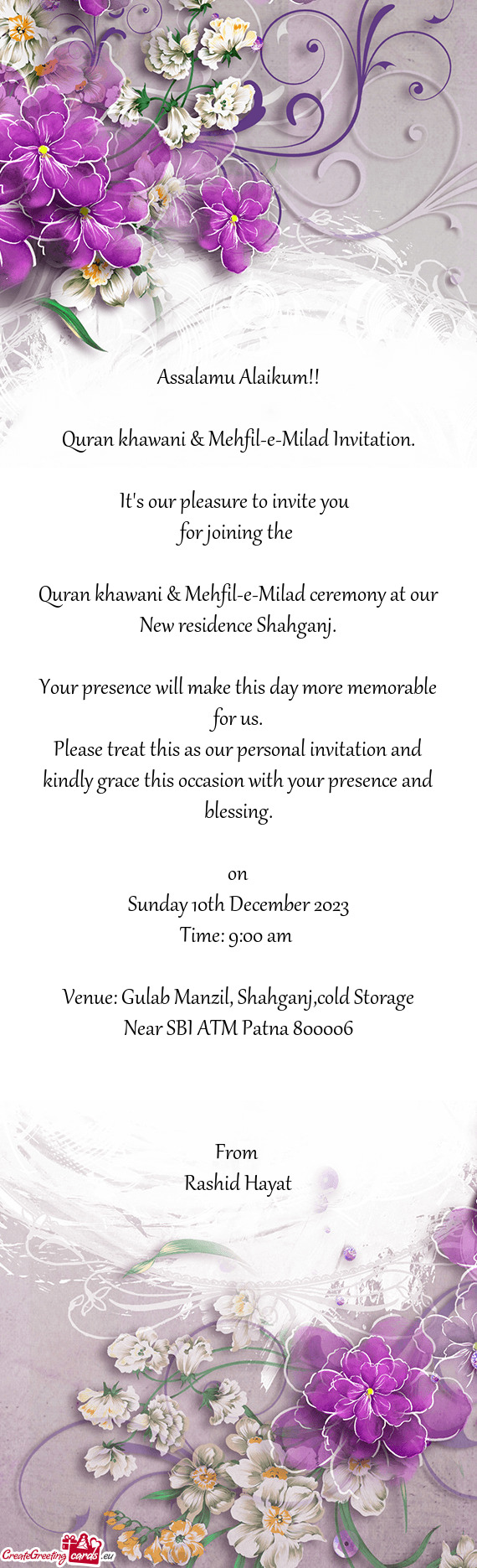 Quran khawani & Mehfil-e-Milad Invitation