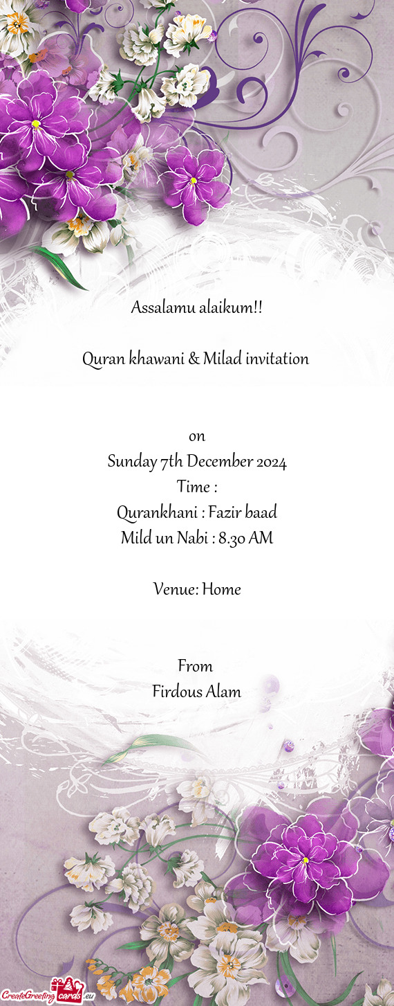 Quran khawani & Milad invitation