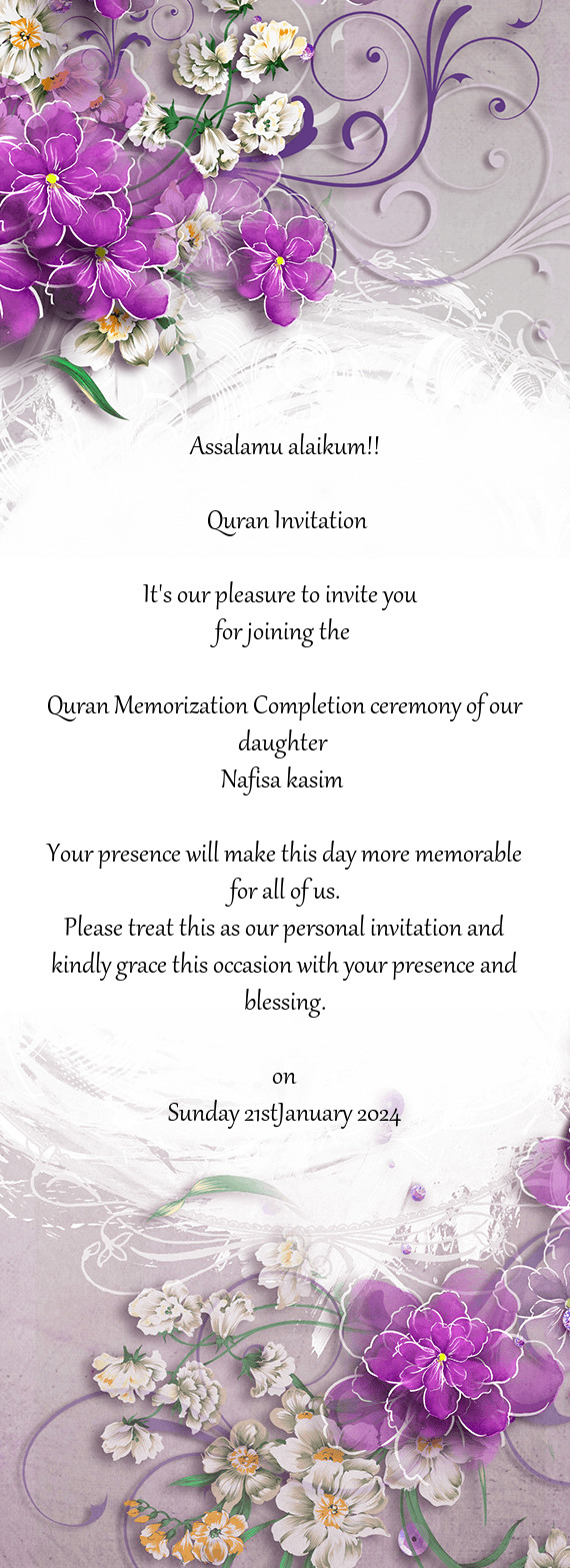 Quran Memorization Completion ceremony of our daughter