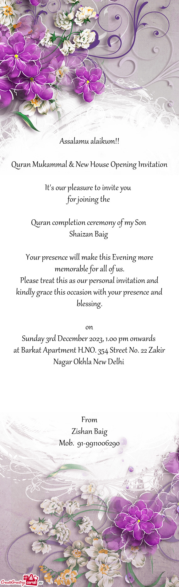 Quran Mukammal & New House Opening Invitation