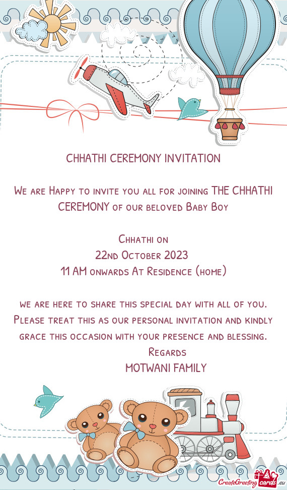 R beloved Baby Boy Chhathi on 22nd October 2023 11 AM onwards At Residence (home) we are he