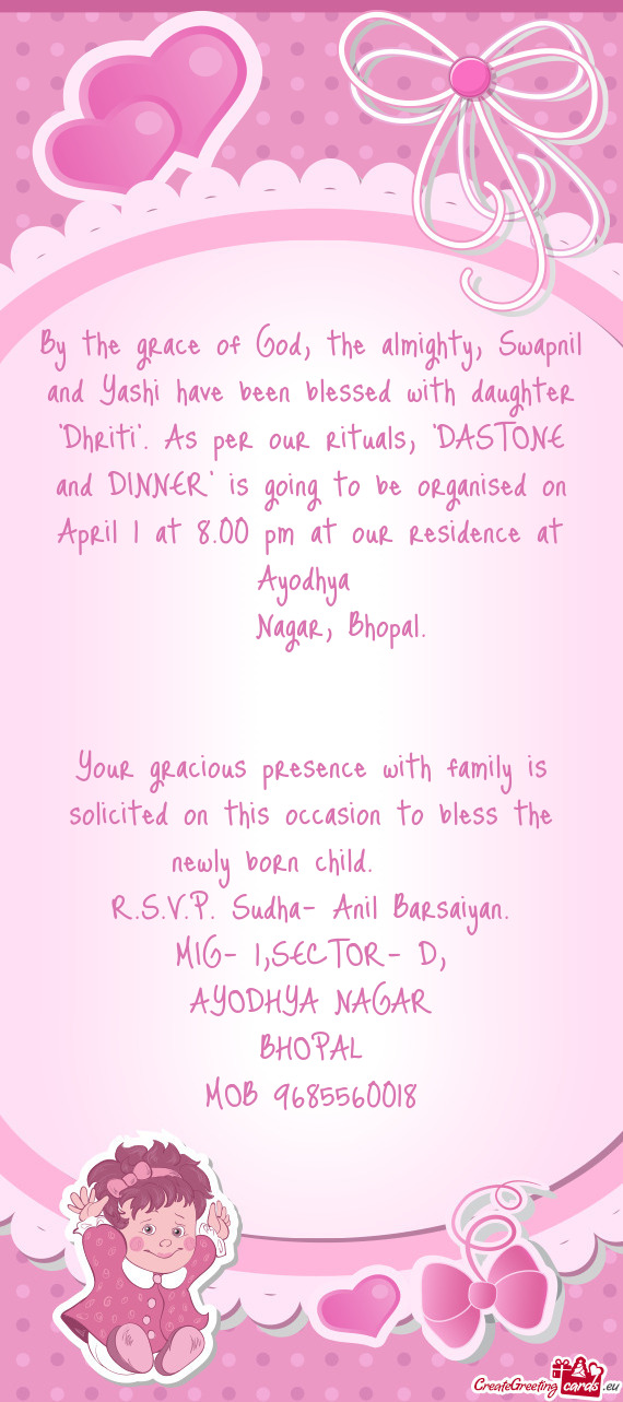 R our rituals, "DASTONE and DINNER" is going to be organised on April 1 at 8.00 pm at our residence