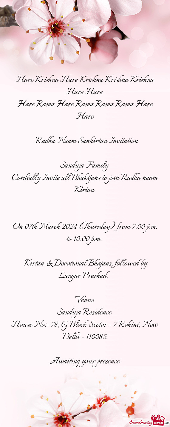 Radha Naam Sankirtan Invitation