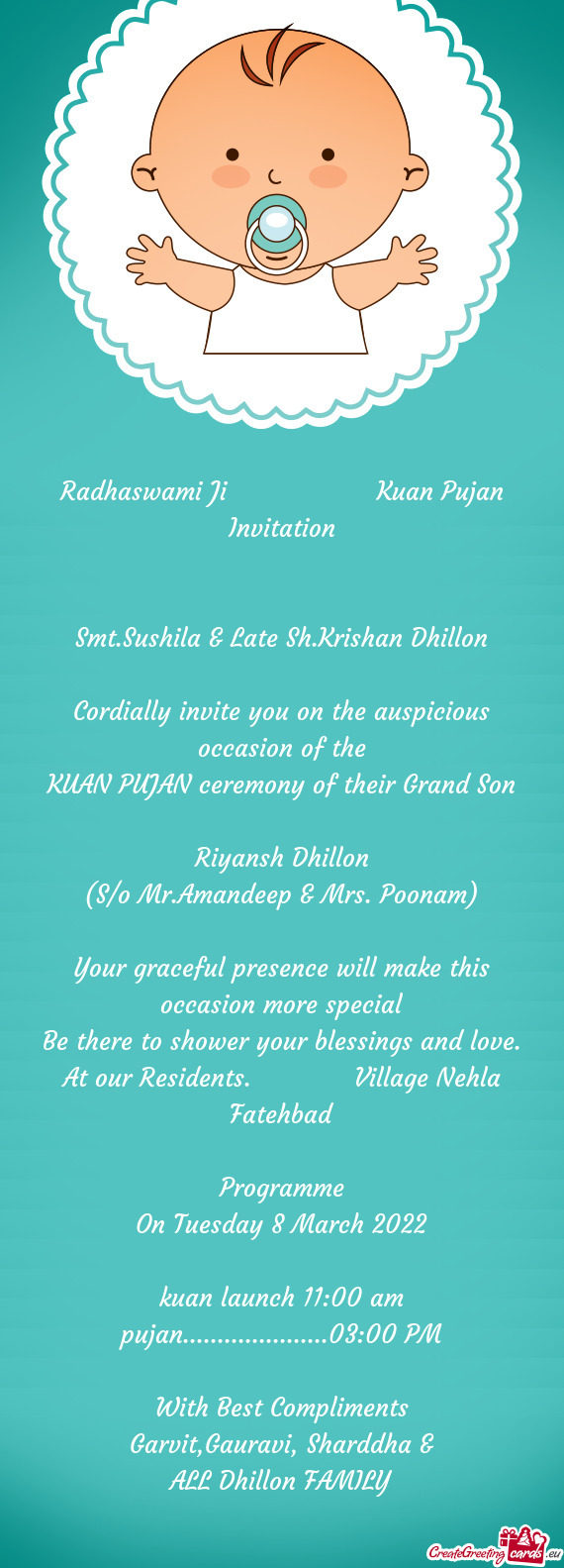 Radhaswami Ji     Kuan Pujan Invitation