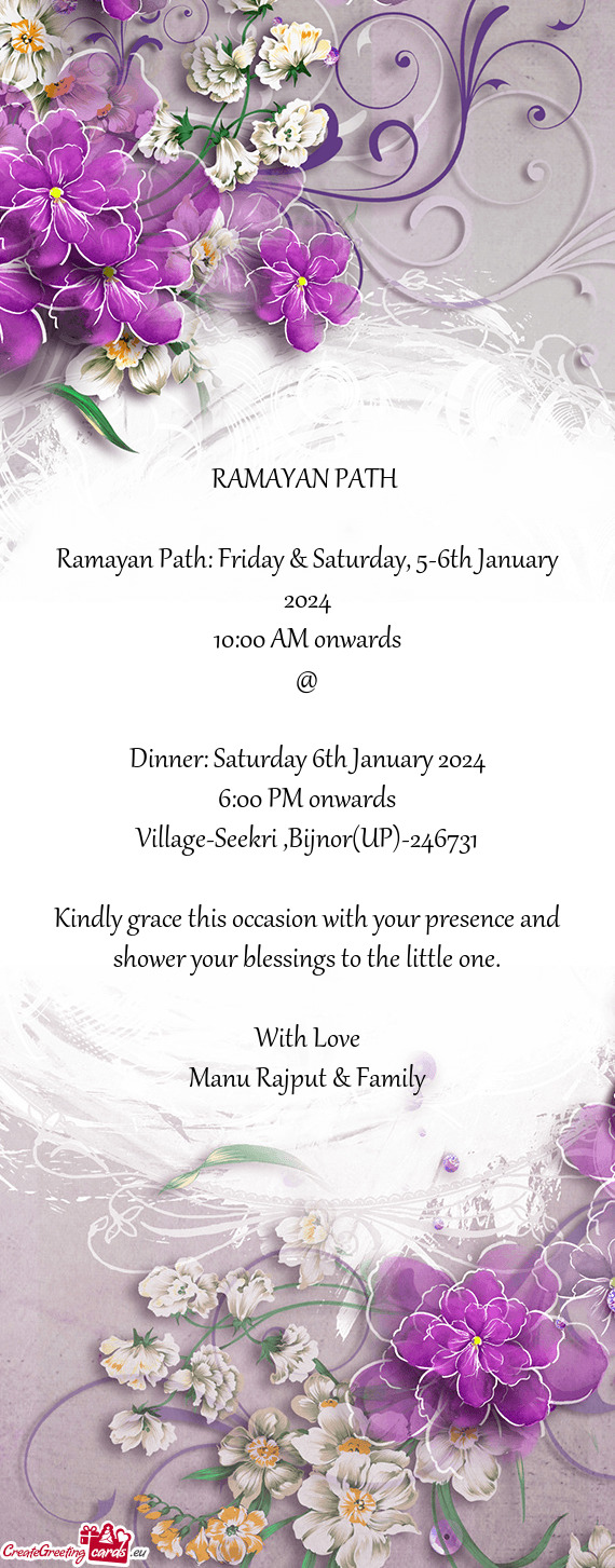 Ramayan Path: Friday & Saturday, 5-6th January 2024