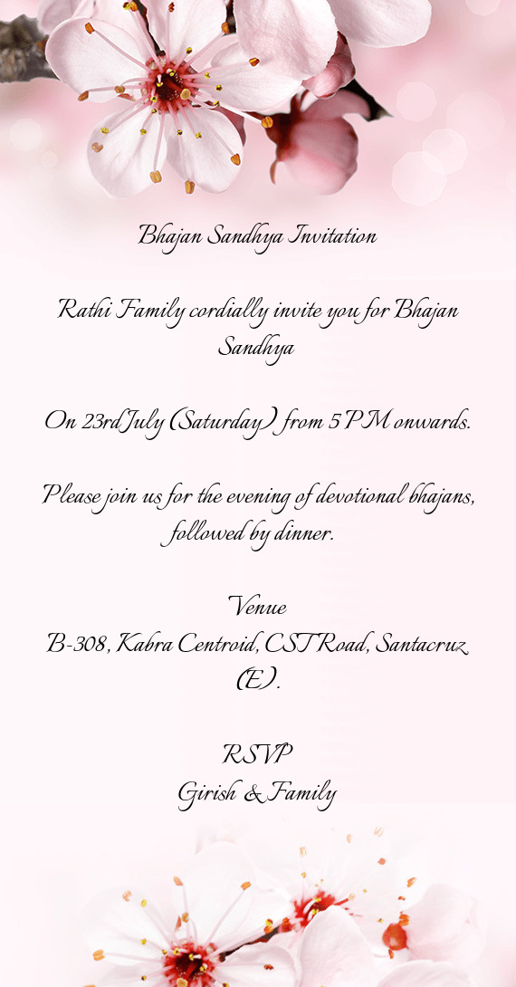 Rathi Family cordially invite you for Bhajan Sandhya