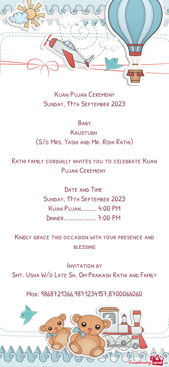 Rathi family cordially invites you to celebrate Kuan Pujan Ceremony