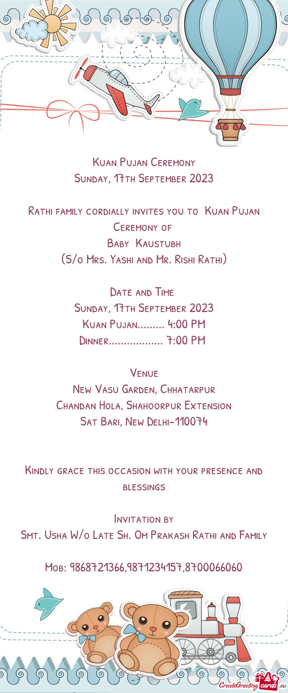 Rathi family cordially invites you to Kuan Pujan Ceremony of