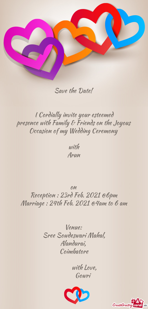 Reception : 23rd Feb. 2021 @6pm