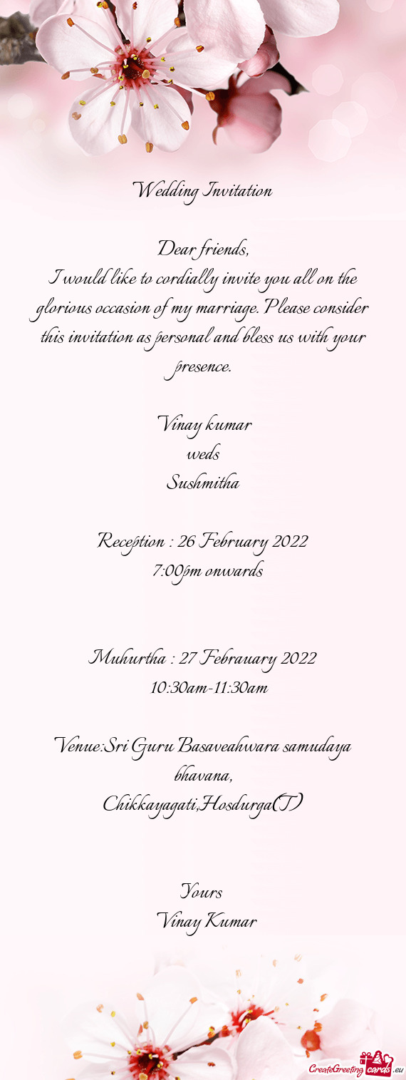 Reception : 26 February 2022
