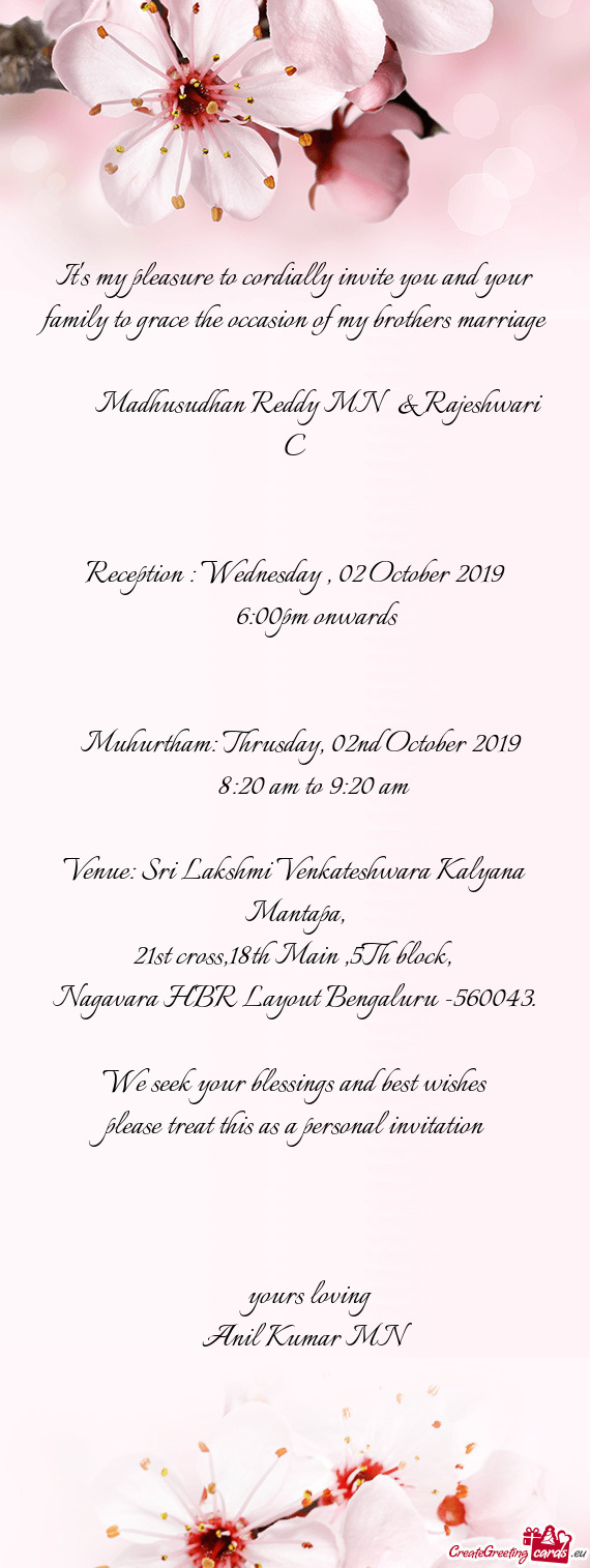 Reception : Wednesday , 02 October 2019