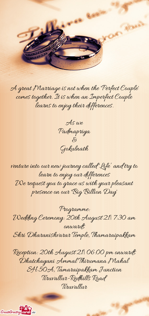 Reception: 20th August