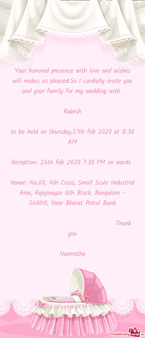 Reception: 26th feb 2020 7:30 PM on wards