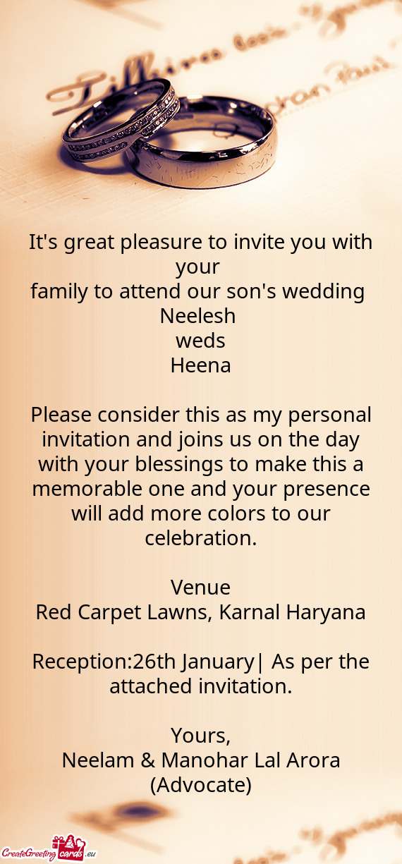 Reception:26th January| As per the attached invitation