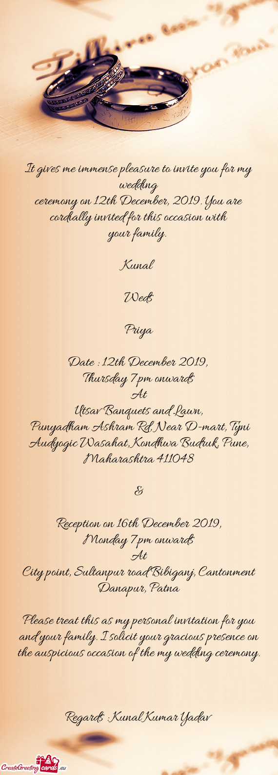 Reception on 16th December 2019