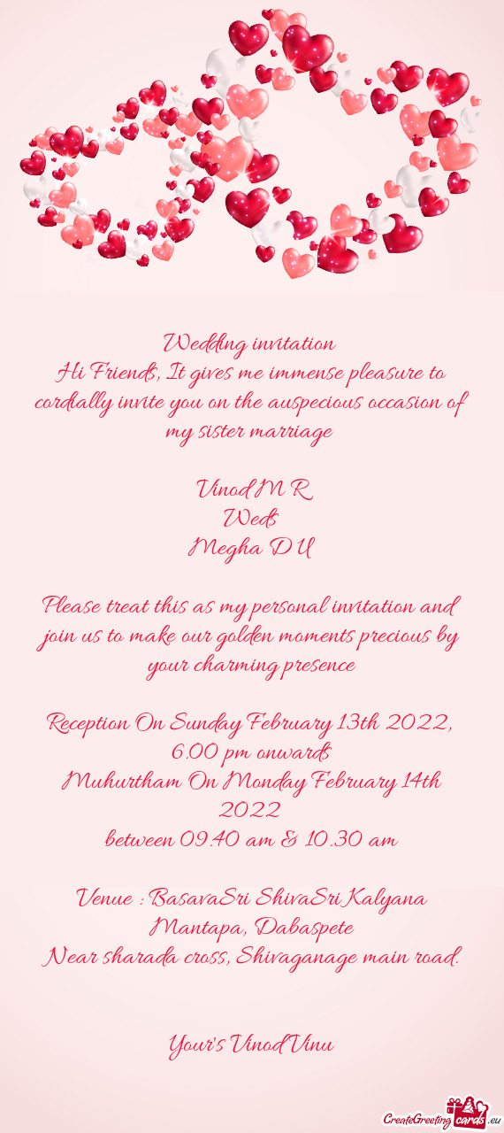 Reception On Sunday February 13th 2022