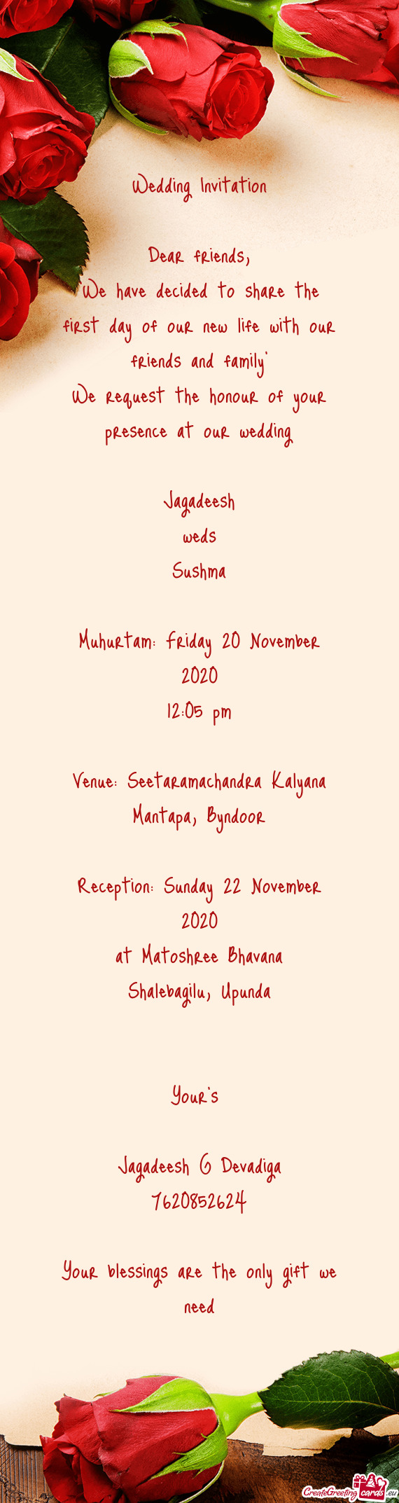 Reception: Sunday 22 November 2020