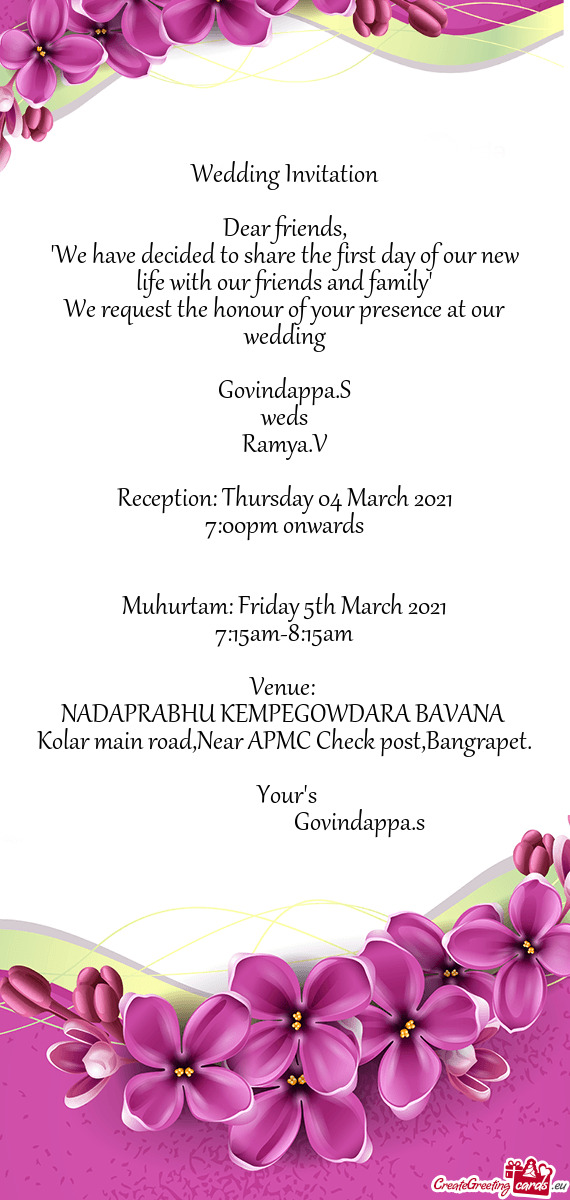Reception: Thursday 04 March 2021
