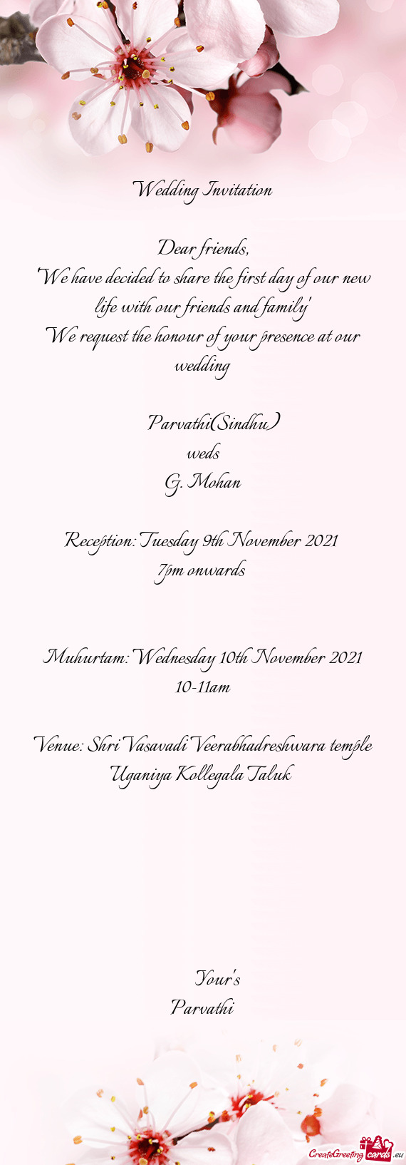 Reception: Tuesday 9th November 2021