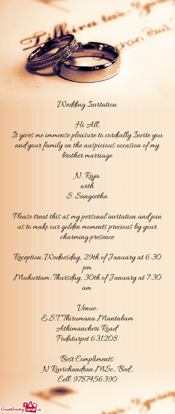 Reception: Wednesday, 29th of January at 6:30 pm